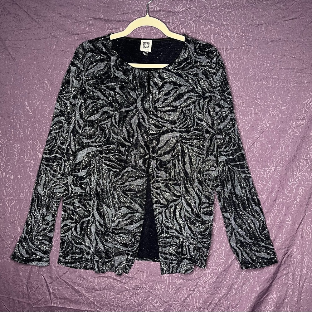 Anne Klein Black and Silver Patterned Cardigan - Size XL